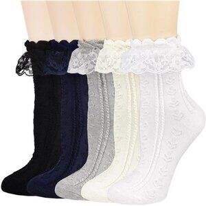 Womens Crew Socks Lace Ruffle Frilly Cotton Cute Princess Ankle Dress
